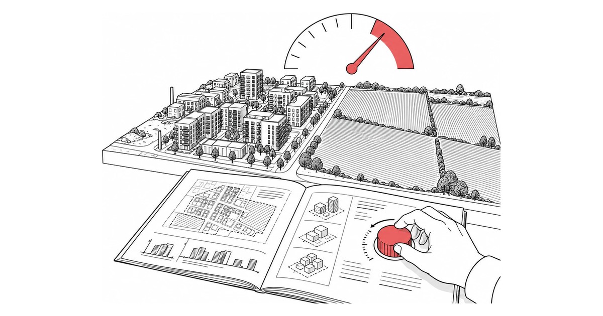 Une main règle la densité sur le règlement d’urbanisme et fait bouger l’aiguille du coût du ZAN.