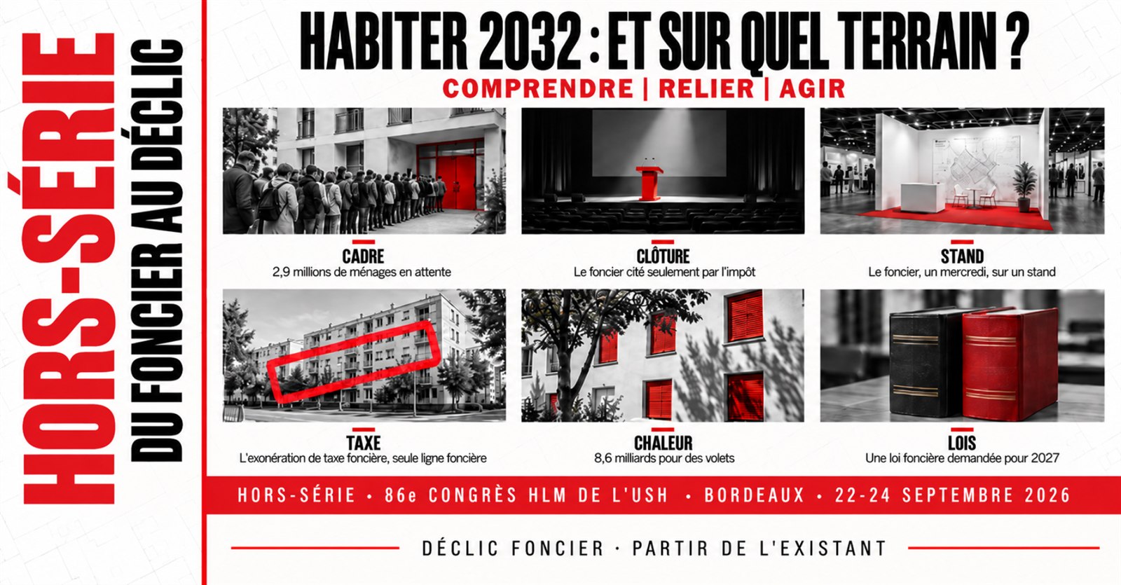 Couverture du hors-série Du foncier au déclic, Habiter 2032 : et sur quel terrain ? 86e congrès HLM de l’USH, Bordeaux, 22 au 24 septembre 2026