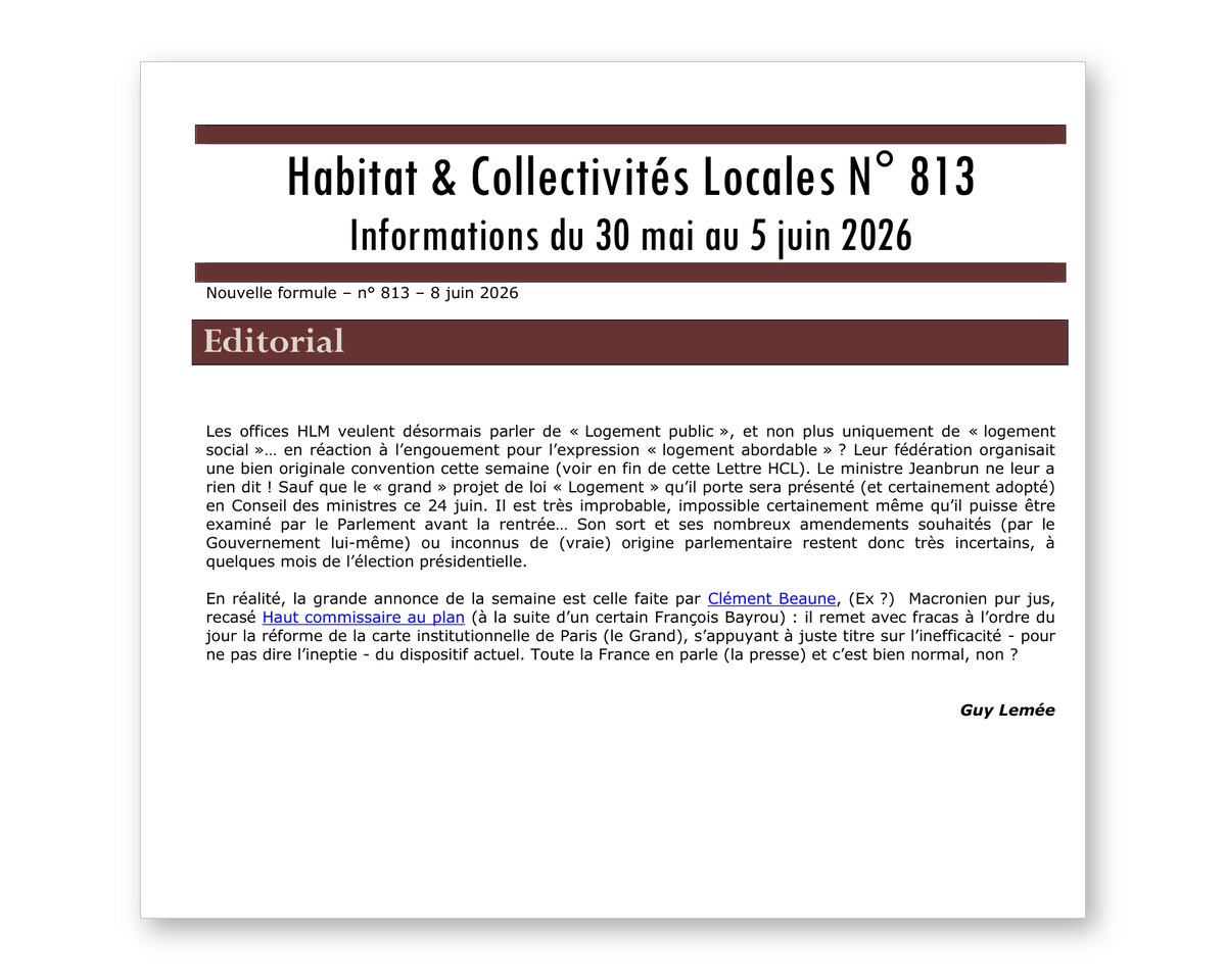 Couverture de la lettre Habitat & Collectivités Locales n° 813 du 8 juin 2026