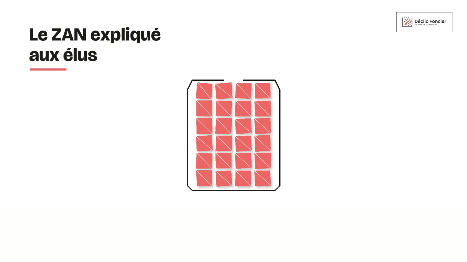 Le ZAN expliqué aux élus, une tirelire remplie de parcelles, logo Déclic Foncier