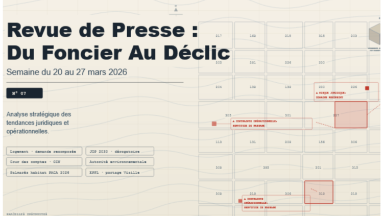 Couverture du numéro 7 de la revue de presse foncière Du foncier au déclic, Pascale Marchal
